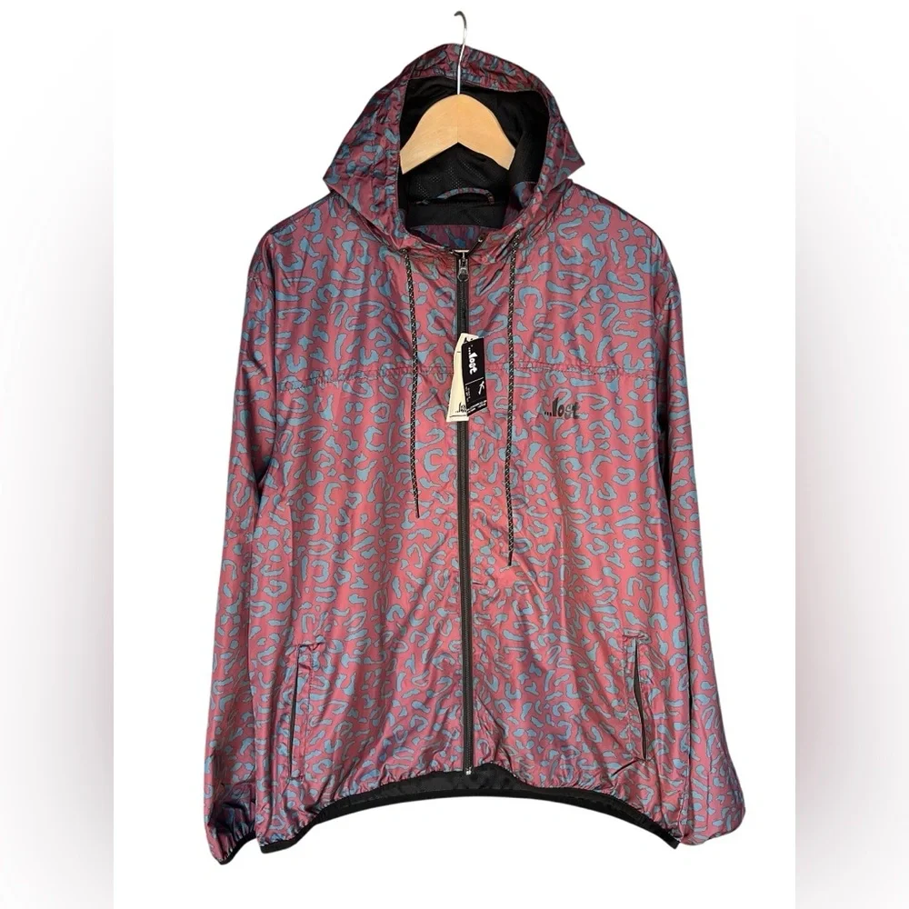 NWT …lost Mens Bootleg Windbreaker Hooded Rain Jacket Sz L Funky Print Y2K Rare‎
